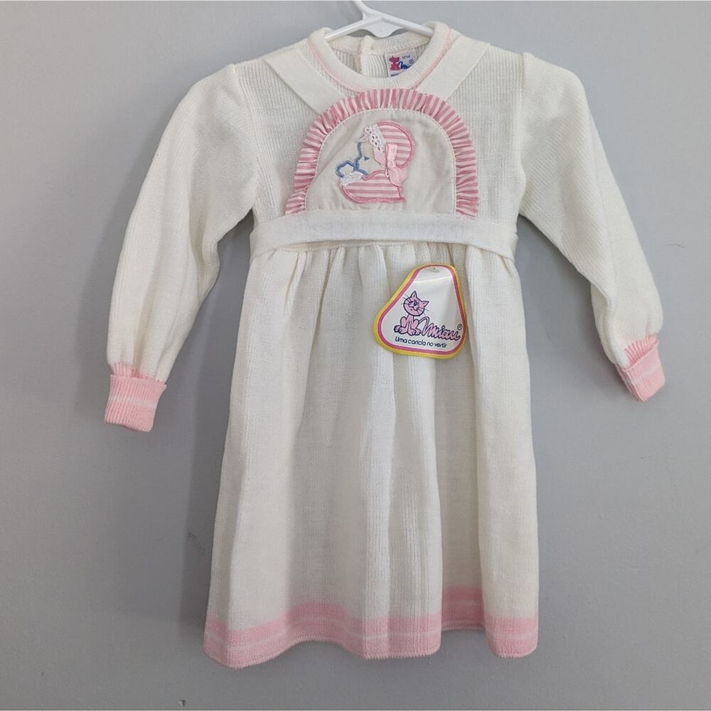 NEW Miau Vintage Baby Doll Girl Dress 12 M White Pink Easter Church Portugal
